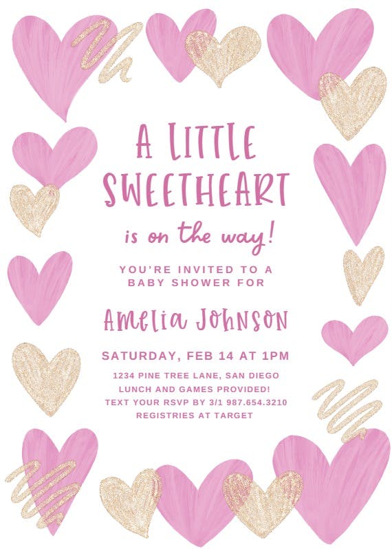 Valentines hearts -  invitación para baby shower de bebé niña gratis