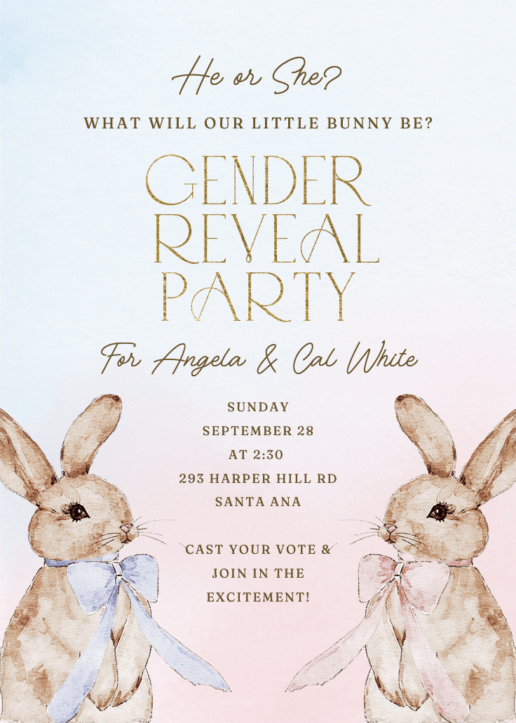 Velveteen rabbits - invitación de revelación de género