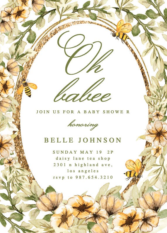 Vintage bee frame - baby shower invitation