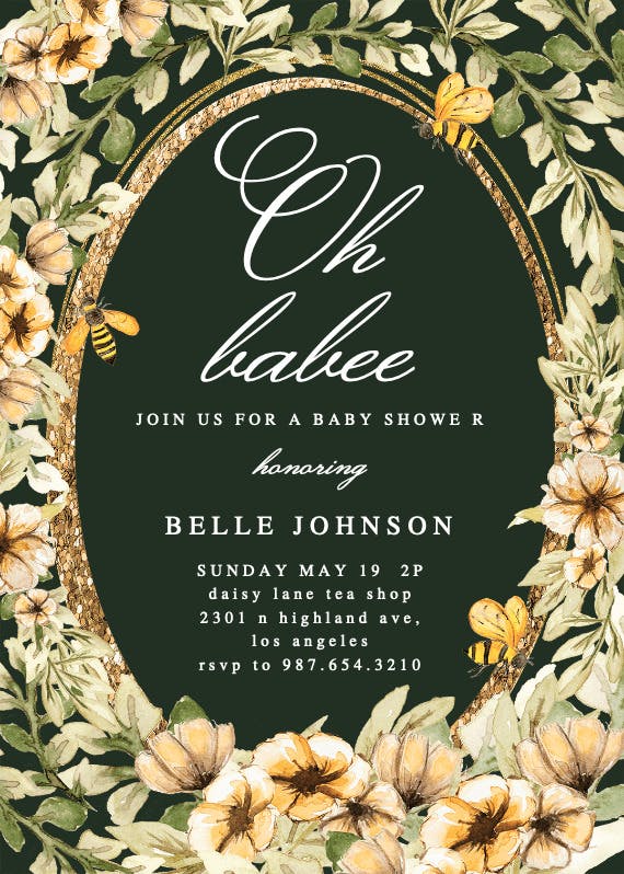 Vintage bee frame -  invitación para baby shower de bebé niña gratis