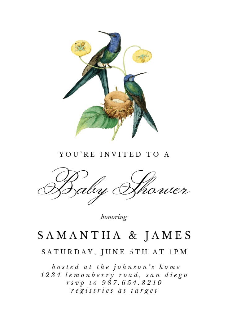 Vintage birds - invitación para baby shower