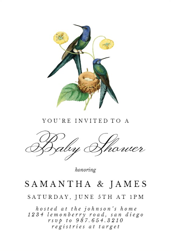 Vintage birds -  invitación para baby shower de bebé niña gratis