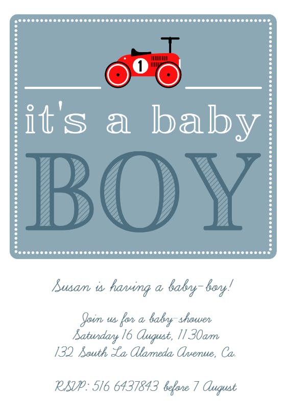 Vintage car -  invitación para baby shower de bebé niño