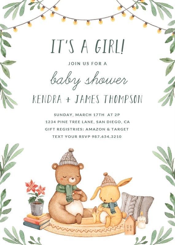 Warm cozy animal -  invitación para baby shower de bebé niño gratis
