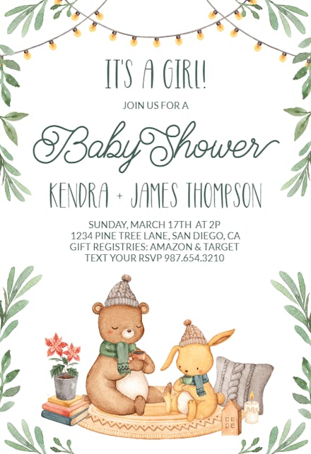 Warm Cozy Animal - Invitación Para Baby Shower