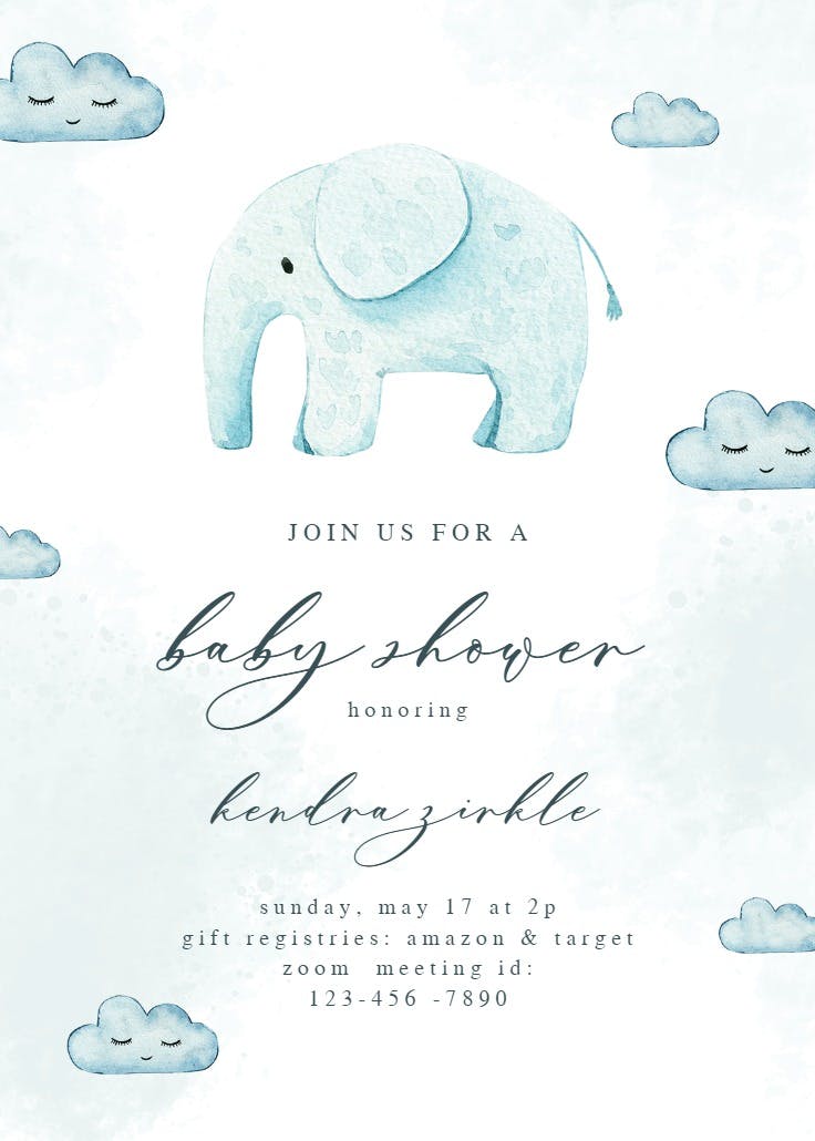 Watercolor baby elephant - baby shower invitation