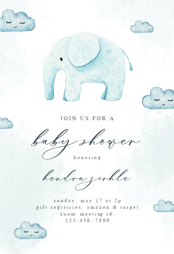 Watercolor baby elephant -  invitación para baby shower de bebé niño