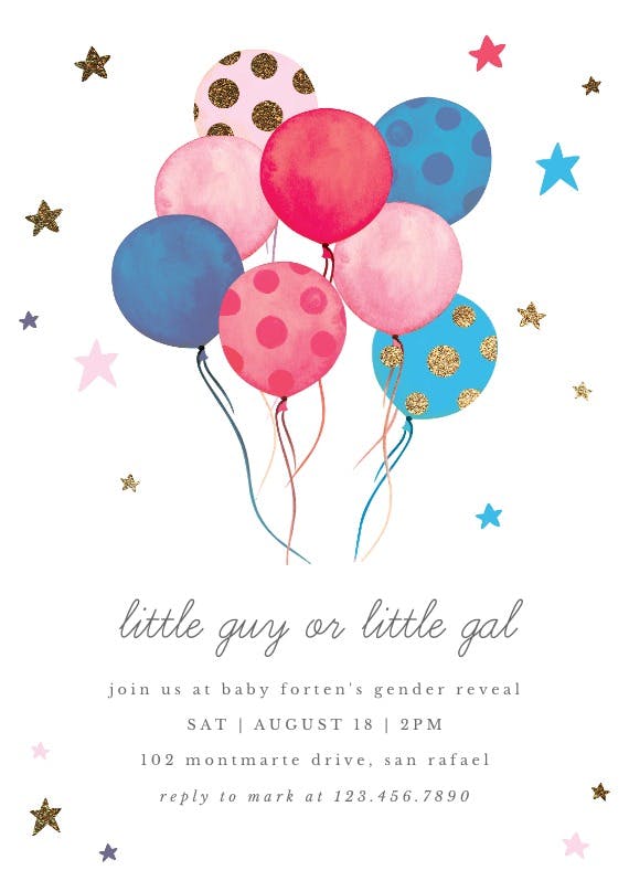 Watercolor balloons - gender reveal invitation