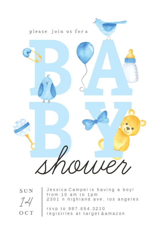 Watercolor bear -  invitación para baby shower