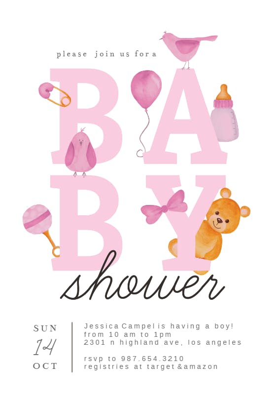 Watercolor bear -  invitación para baby shower