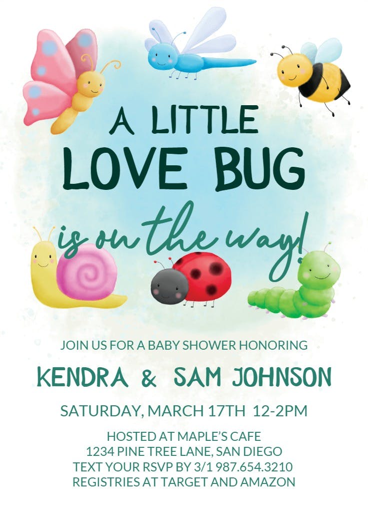 Watercolor bugs - invitación de fiesta