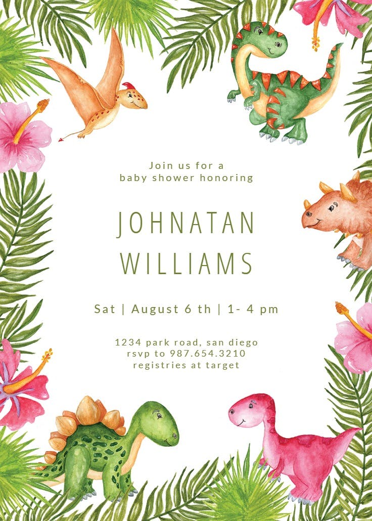 Watercolor dinosaurs -  invitación para baby shower