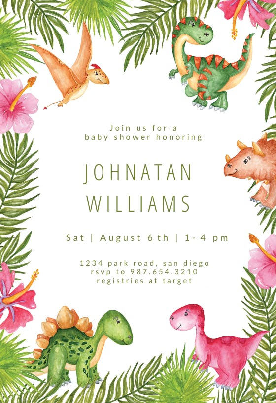 Watercolor dinosaurs - baby shower invitation