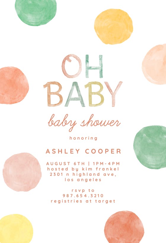 Watercolor dots - baby shower invitation