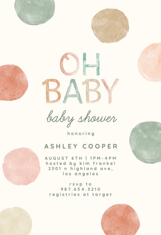 Watercolor dots -  invitación para baby shower