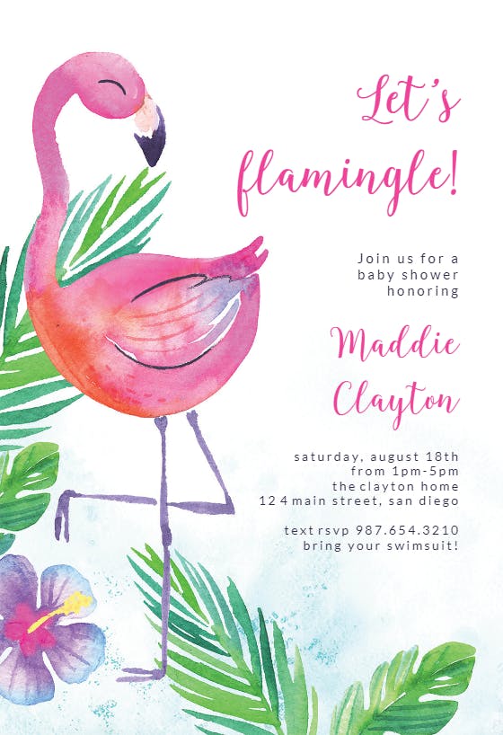 Watercolor flamingo -  invitación para baby shower