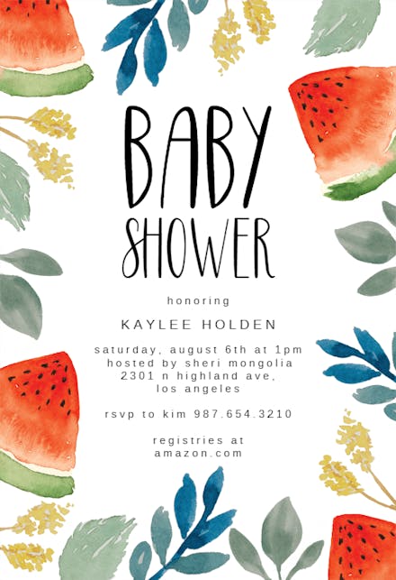 Watercolor Melon Baby Shower Invitation Template Free Greetings Island