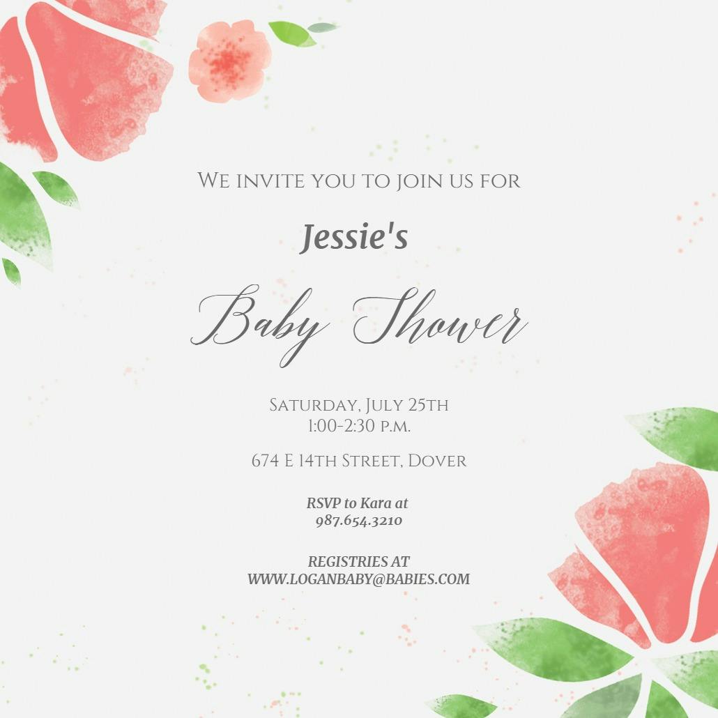 Watercolor petals -  invitación para baby shower