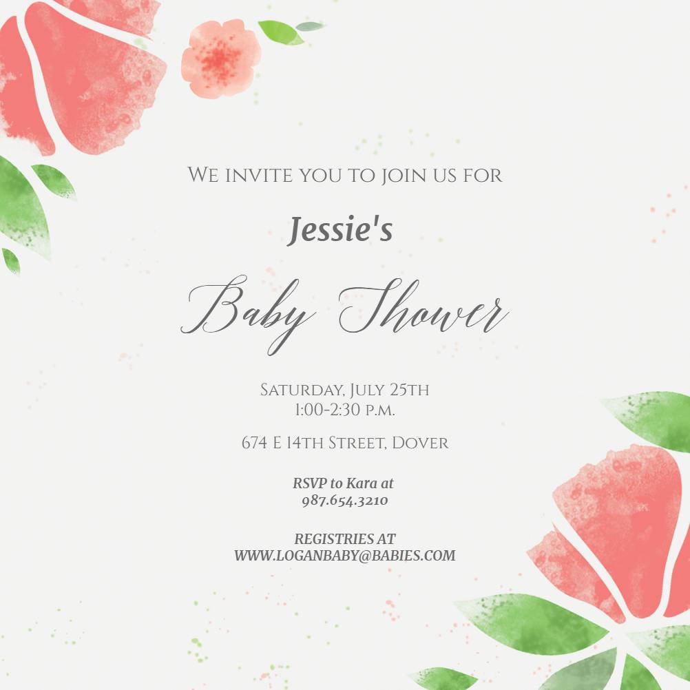 Watercolor petals - baby shower invitation