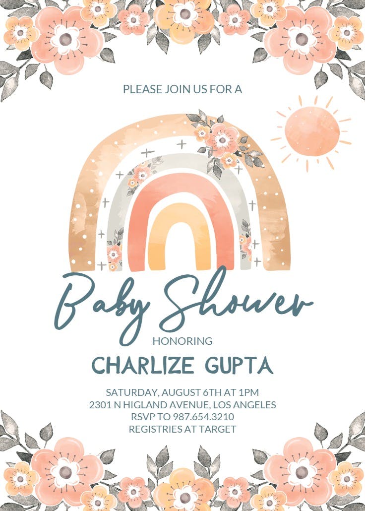 Watercolor rainbow - baby shower invitation