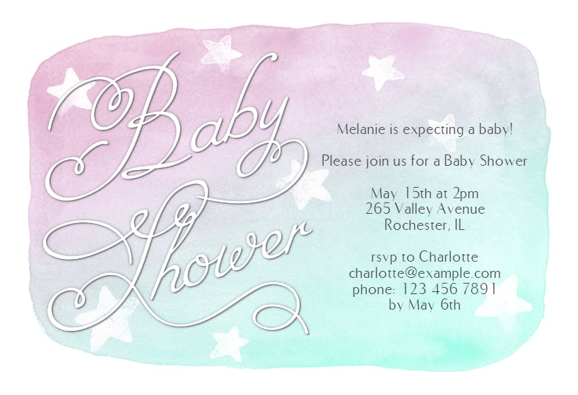 Watercolor stars -  invitación para baby shower