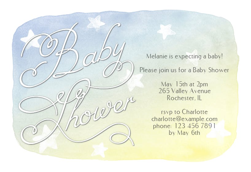 Watercolor stars -  invitación para baby shower de bebé niño gratis