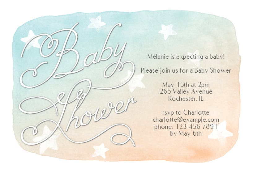 Watercolor stars -  invitación para baby shower de bebé niño gratis