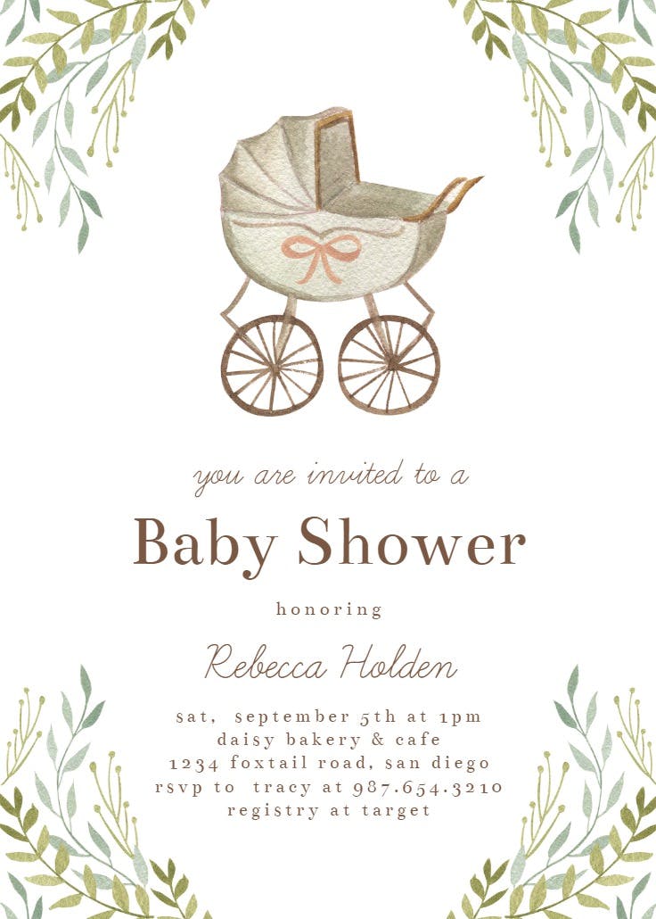 Watercolor stroller - baby shower invitation