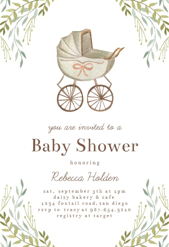 Watercolor stroller -  invitación para baby shower