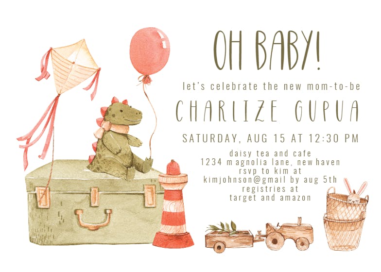 Watercolor wood toys -  invitación para baby shower de bebé niño gratis