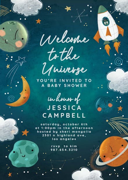 Space themed baby shower 2024 invitations