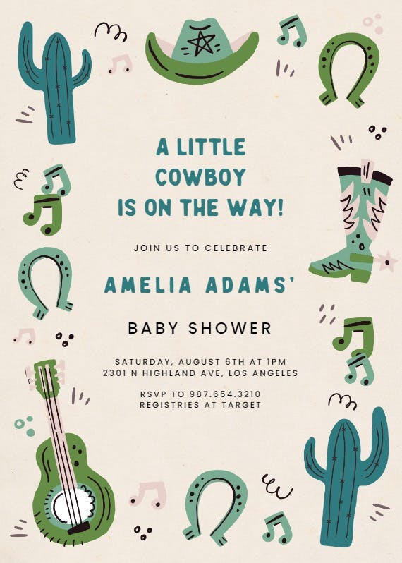 Western baby cowboy -  invitación para baby shower de bebé niño