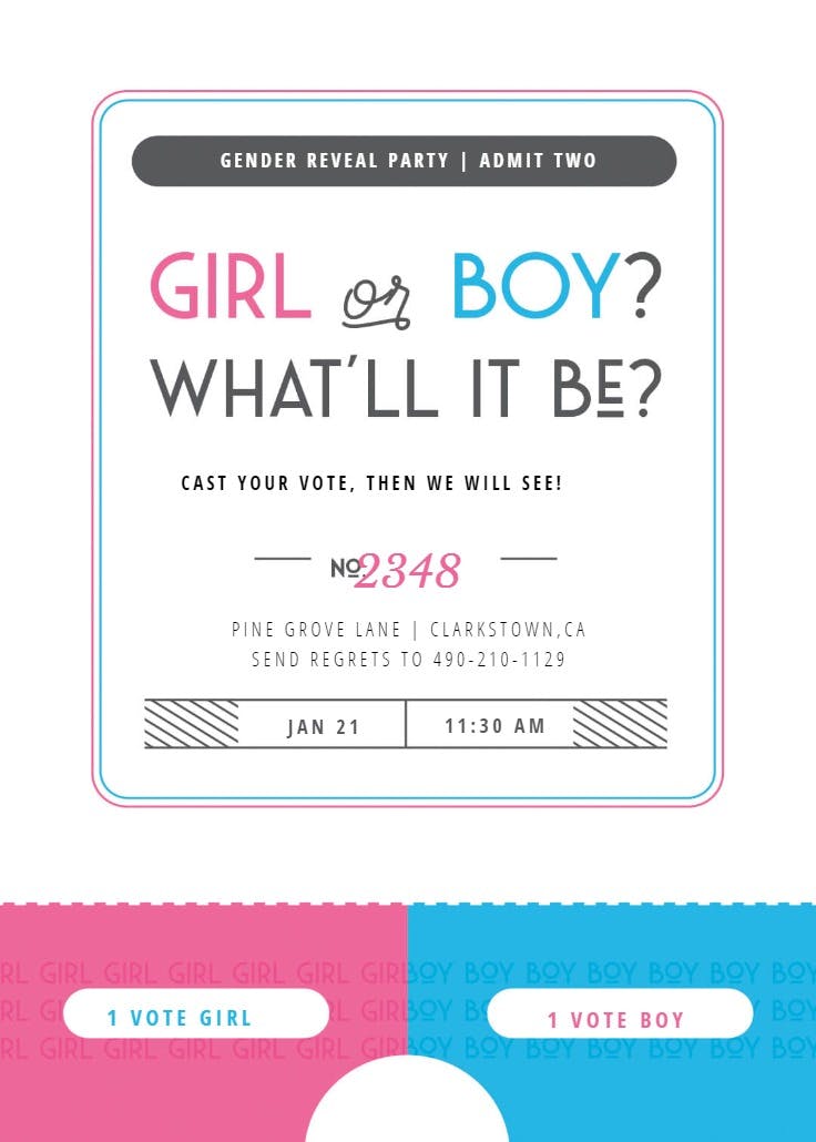 What is your vote - gender reveal invitation