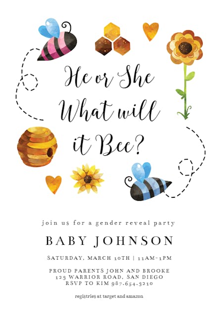 What Will It Bee Gender Reveal Invitation Template Greetings Island