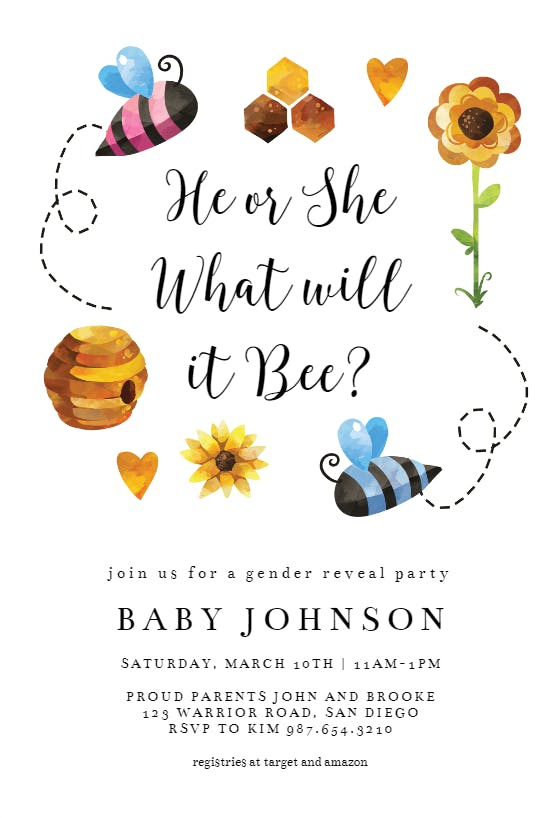 He Or She What Will Baby Bee Gender Reveal Baby Shower Party 5x7 Invitation Bumble Bee Baby Shower Diy Printable Template Bp1 Paper Party Supplies Invitations Announcements Commentfer Fr