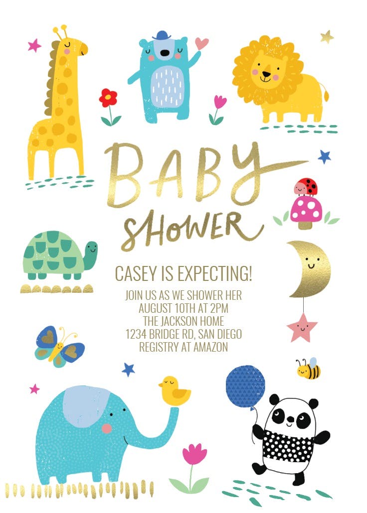 Whimsical animals - baby shower invitation