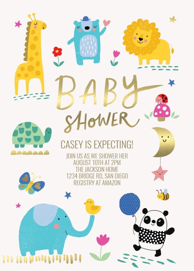 Whimsical animals - baby shower invitation