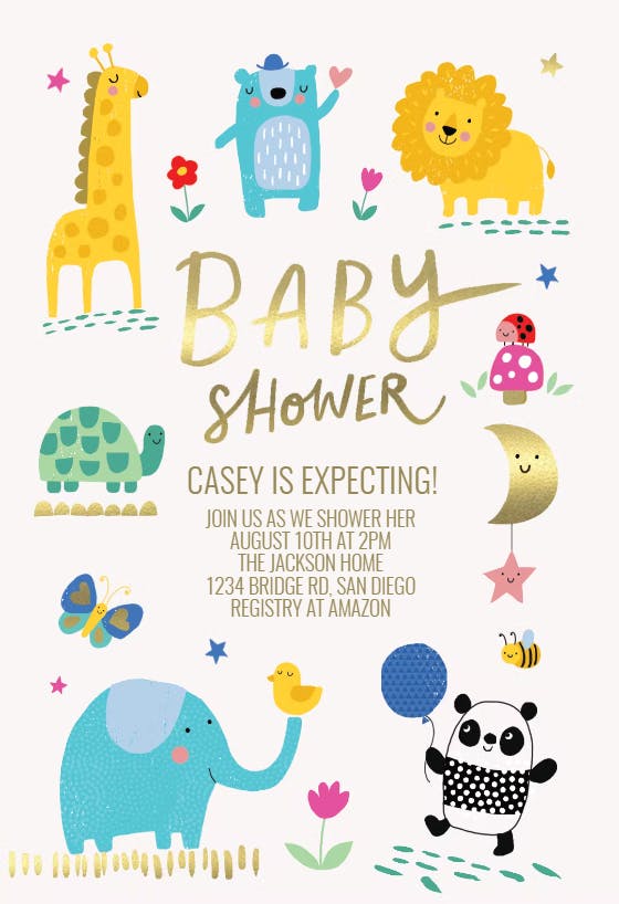 Whimsical animals - baby shower invitation