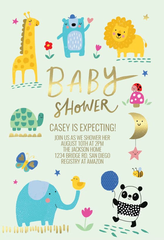 Whimsical animals -  invitación para baby shower