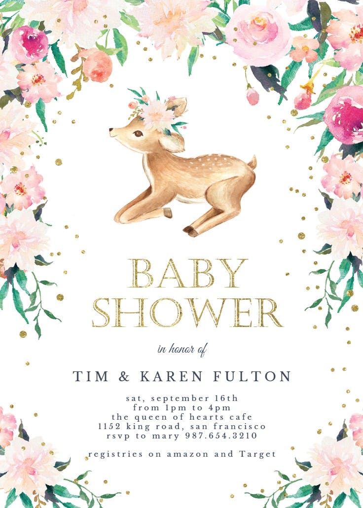 Whimsical baby deer - baby shower invitation