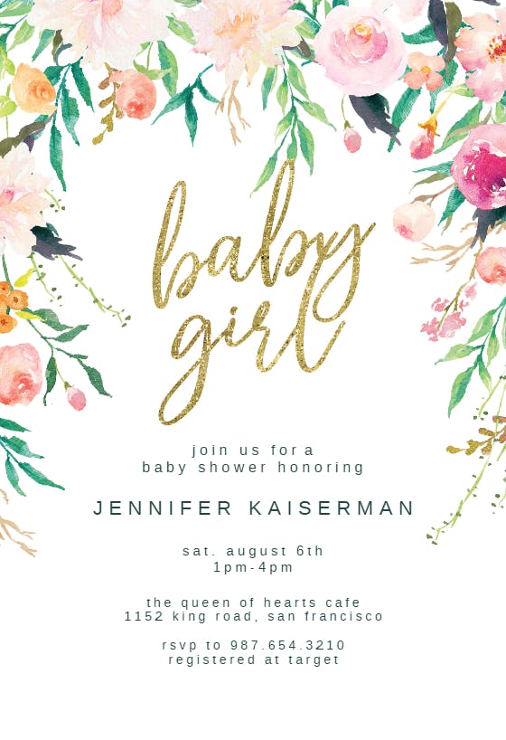 Whimsical baby girl -  invitación para baby shower de bebé niña gratis