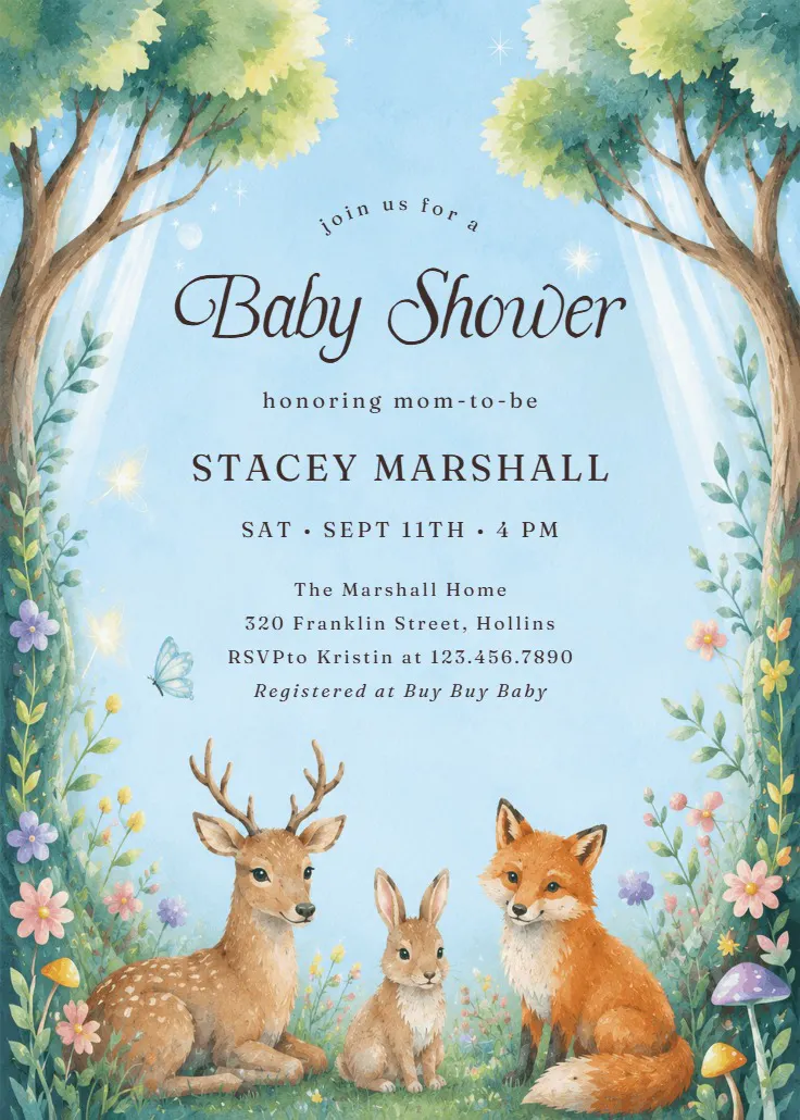 Whimsical forest - invito baby shower