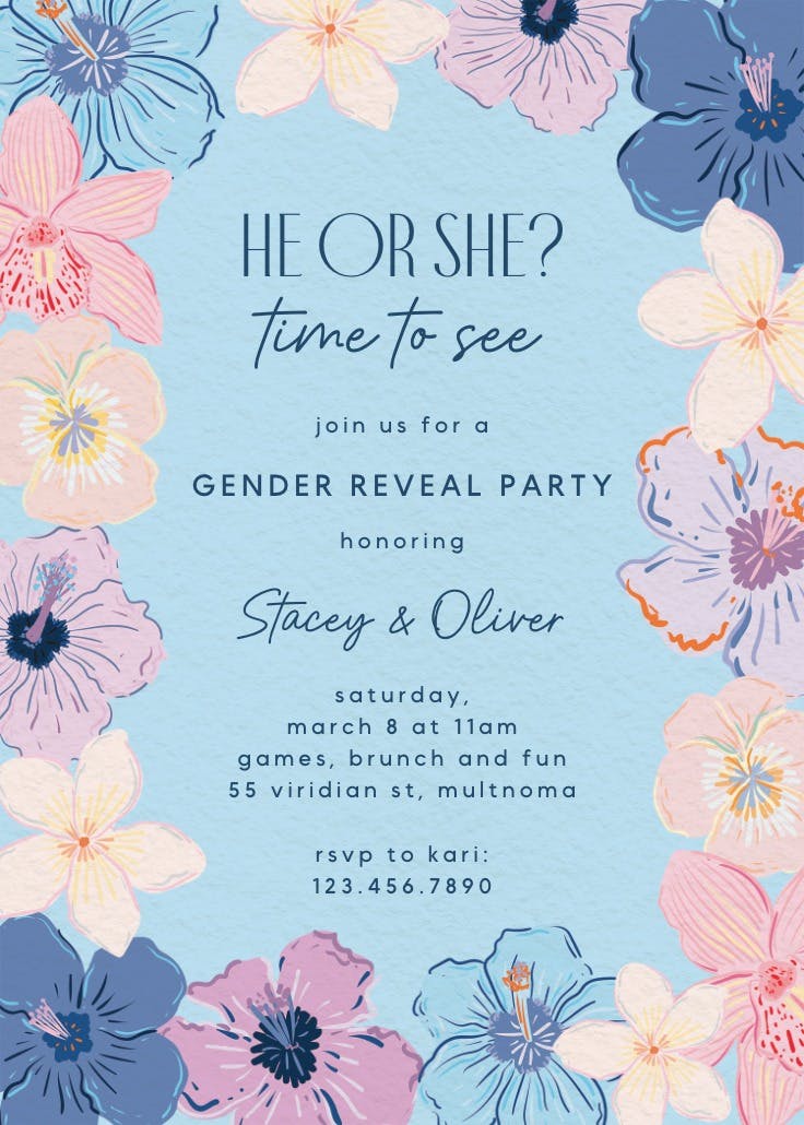 Whimsical hibiscus - invitación de revelación de género