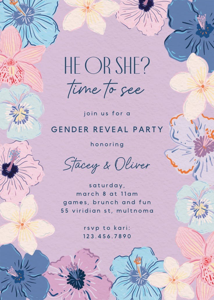 Whimsical hibiscus - invitación de revelación de género