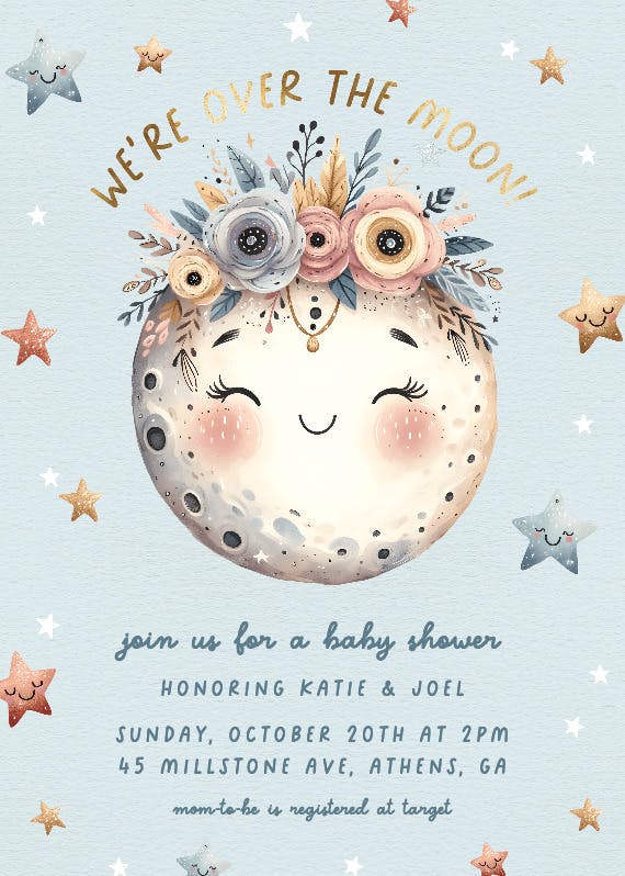 Whimsical moon - baby shower invitation