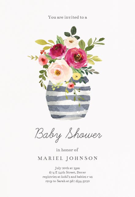 Whimsical Vase Baby Shower Invitation Template Free