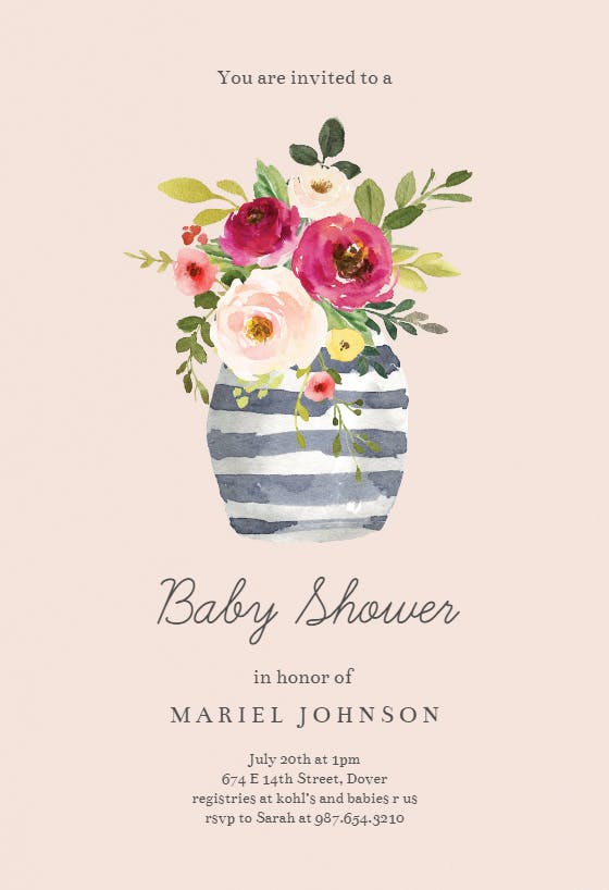 Whimsical vase - baby shower invitation