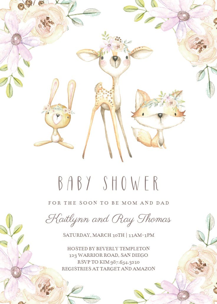 Whimsical woodland - baby shower invitation