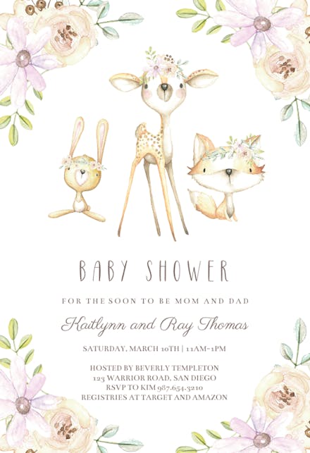 Whimsical Woodland Baby Shower Invitation Template Greetings Island