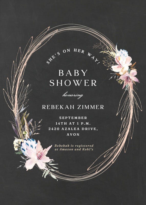 Whimsical wreath - baby shower invitation